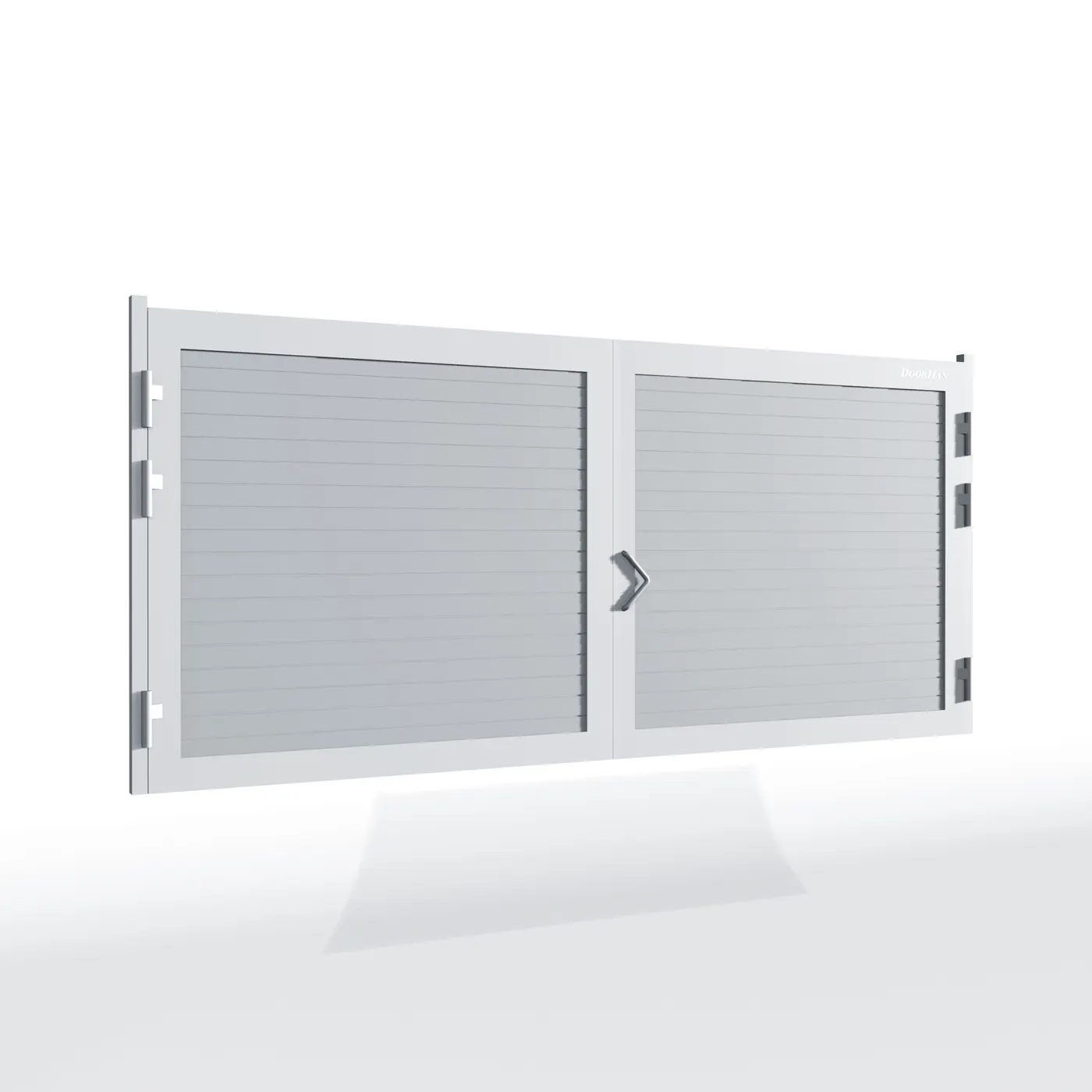 Распашные ворота DoorHan 3800х1700 цвета RAL 9006 (серебристый) с дизайном «доска» с автоматикой